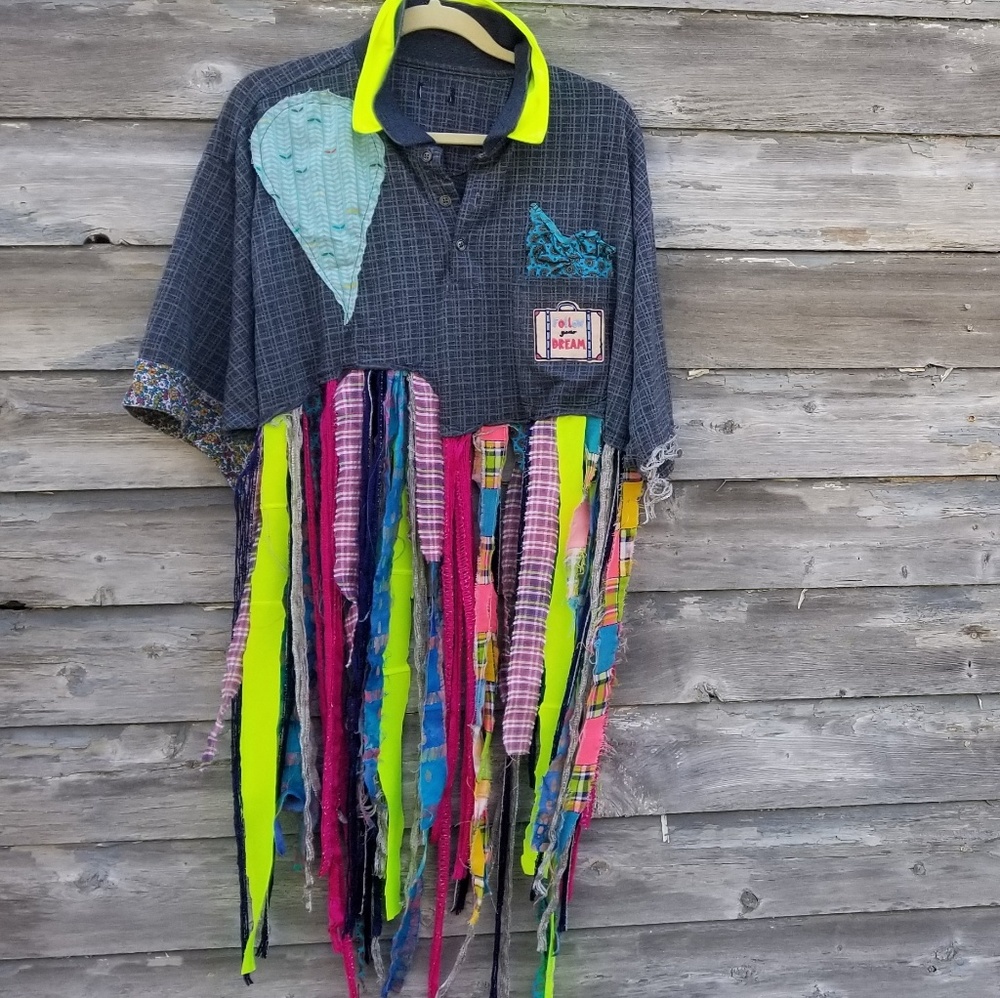 Dream Patch Art Wear Top  Upcycled